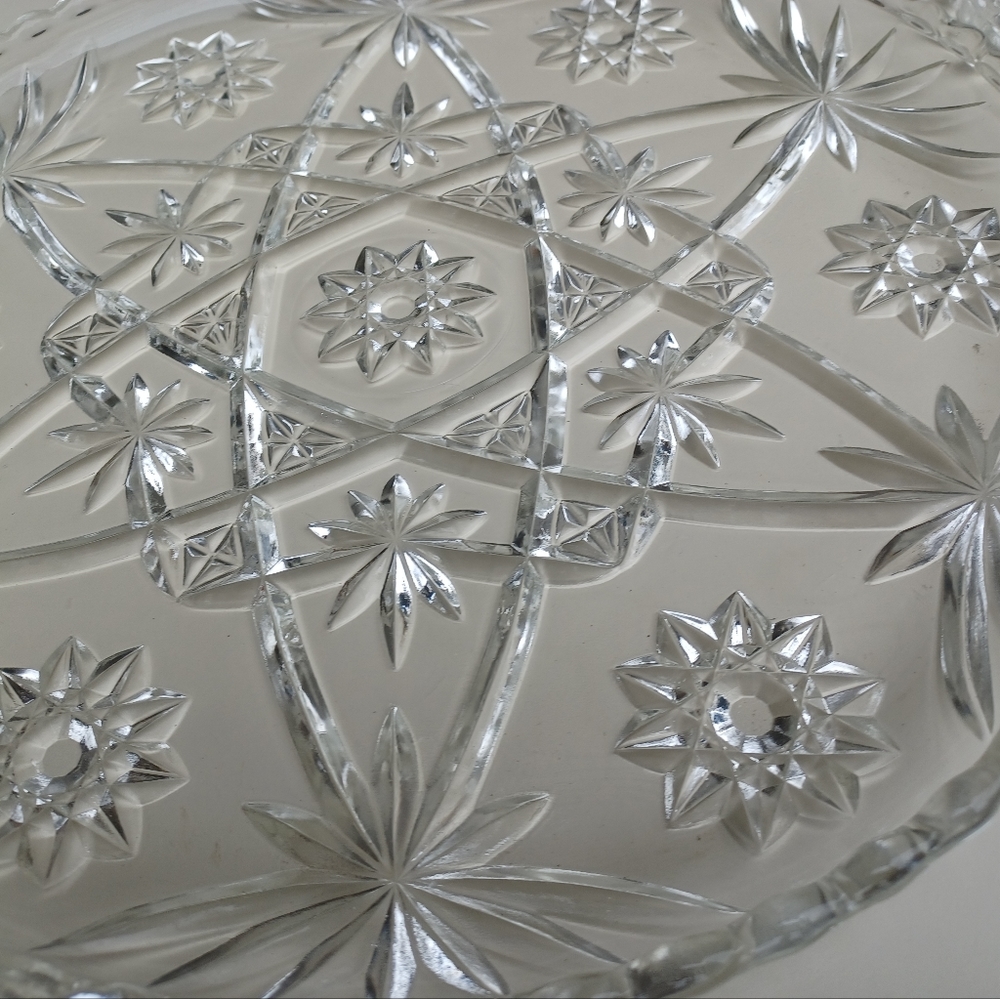 Vintage Anchor Hocking Star Of David Prescut Glass Plate 13.5" - Picture 7 of 15